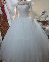Long Sleeves Vintage UK Wedding Dress Lace Appliques Tulle Mychicdress